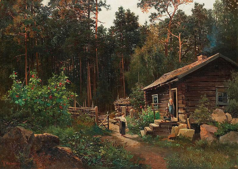 Josefina Holmlund Stuga vid skogsbryn China oil painting art